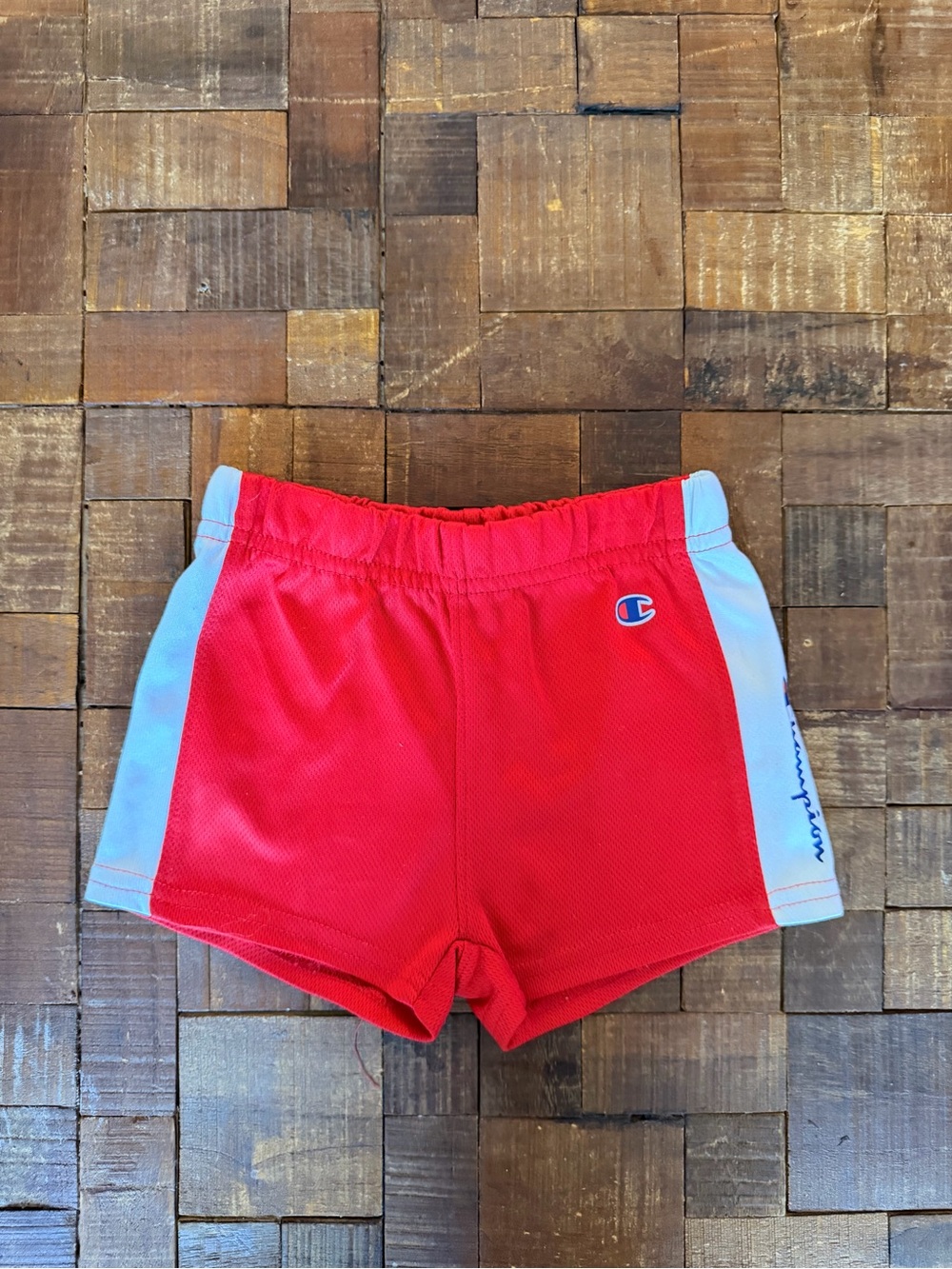 Champion Red Mesh Kids Shorts with White Side Panels